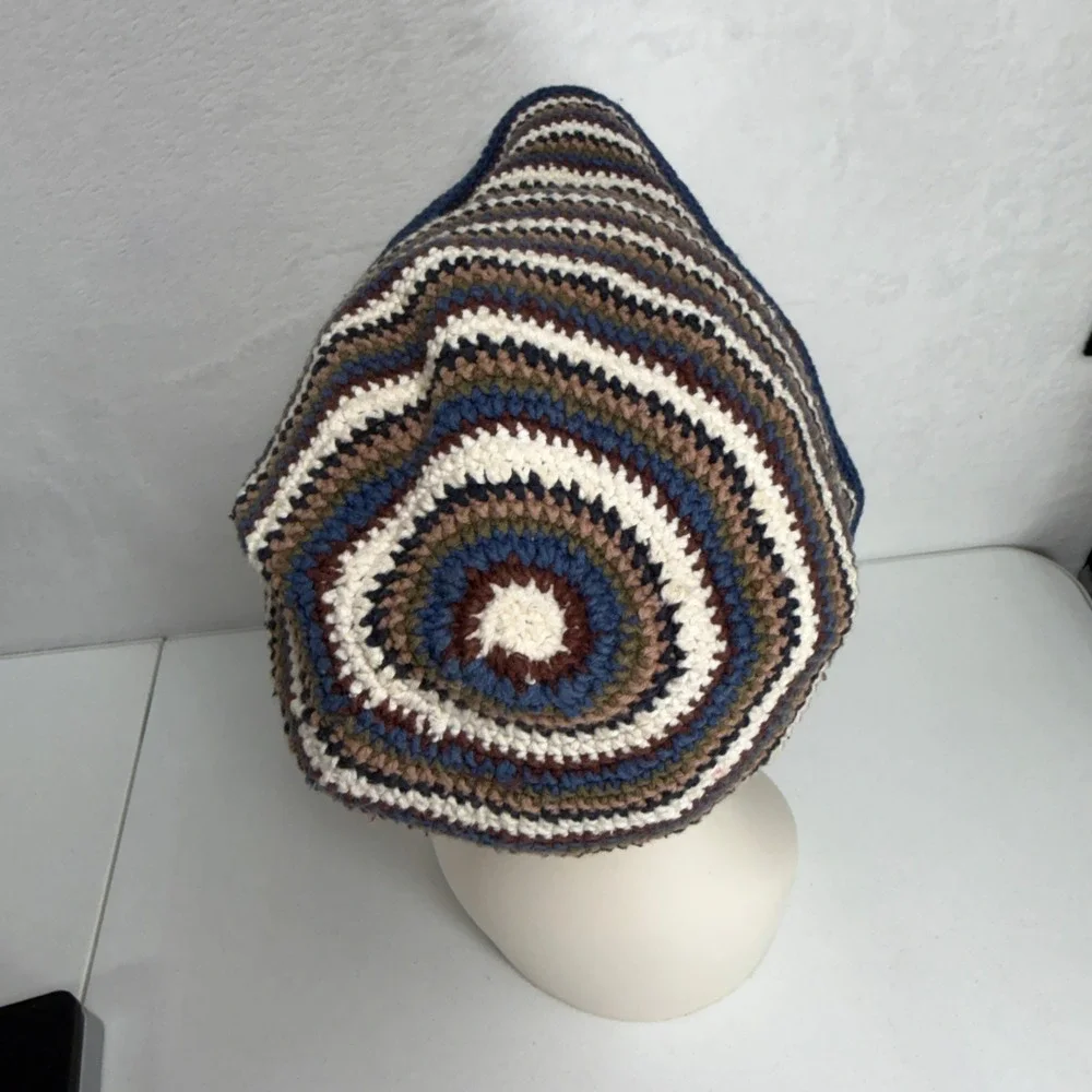 Vintage 90s Bucket Hat Crochet Knit Striped Boho Festival Knit Multicolor Retro